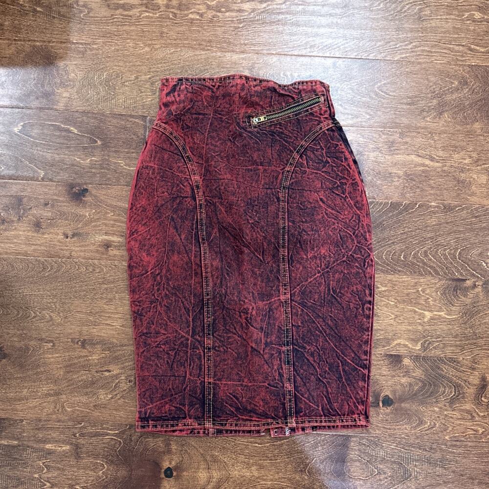 Vintage Chemin De Fer Red Acid Wash Denim Jeans Pencil Skirt Size 1 Retro Y2K